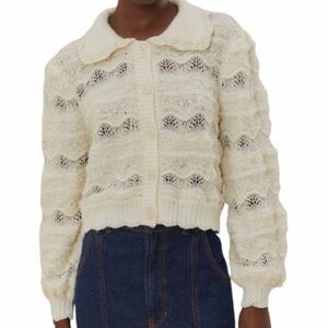 Farm Rio Off-White Mix Stitch Textured Knit Cardigan Size XS